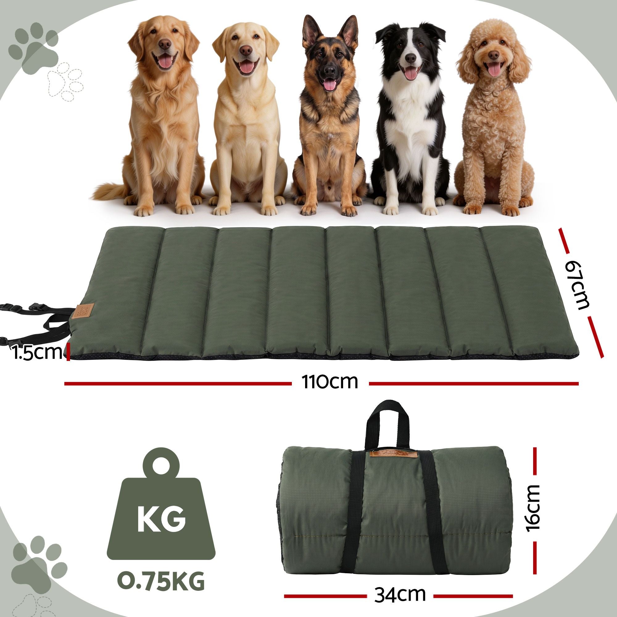 Roll-Up Outdoor Dog Mat (Large, Green)