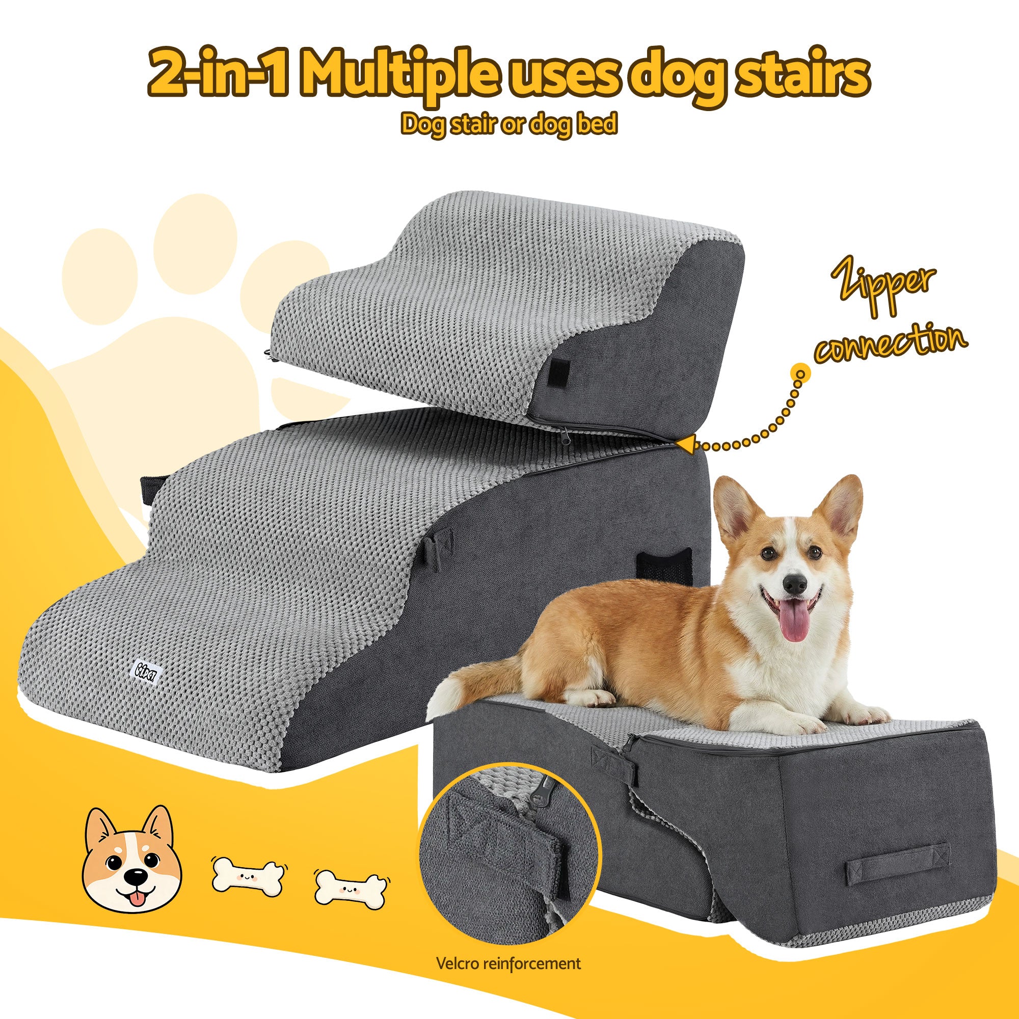 Pet Stairs & Bed in One (Grey)