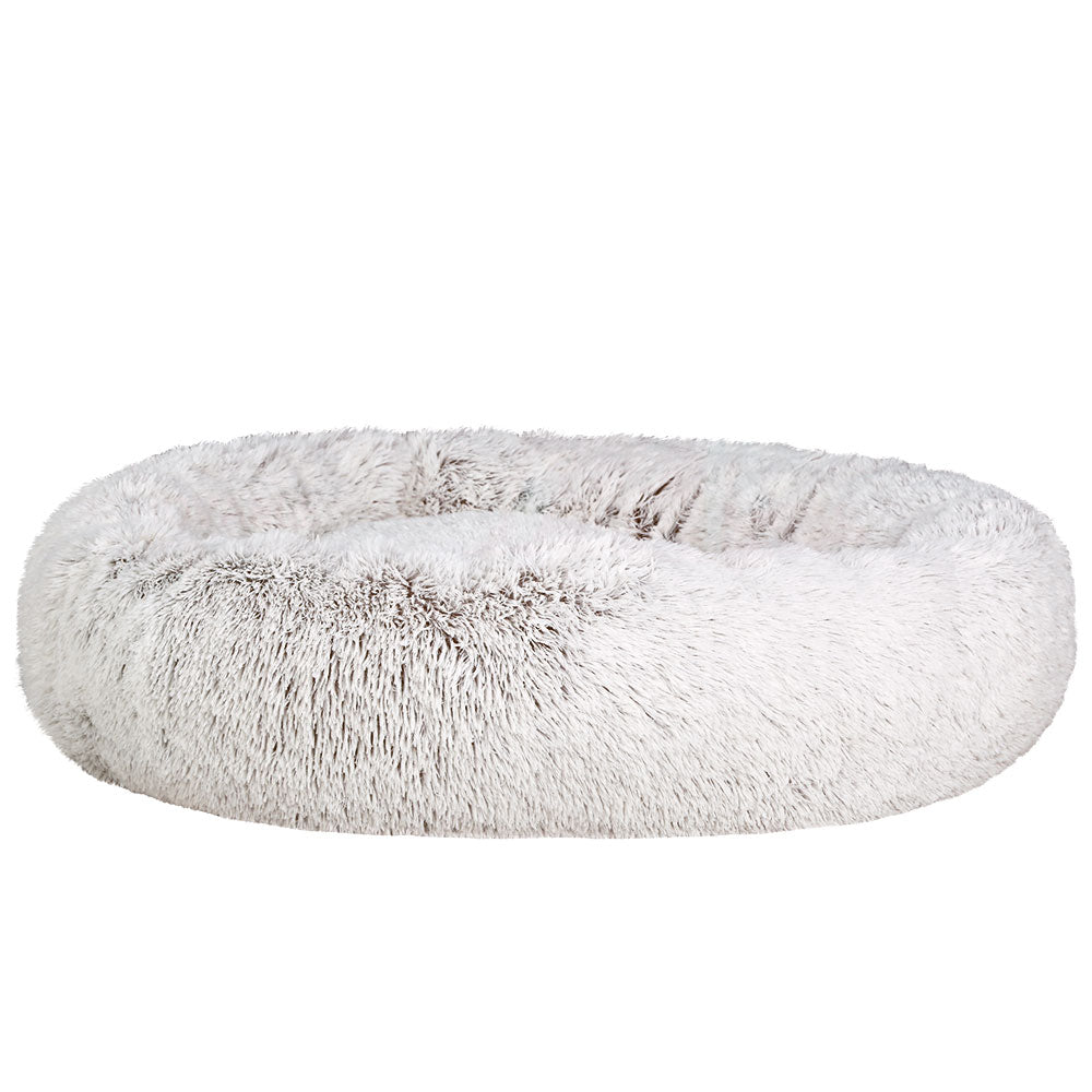 Calming Plush Pet Bed (110cm, White & Brown)