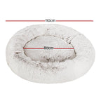 Calming Plush Pet Bed (110cm, White & Brown)