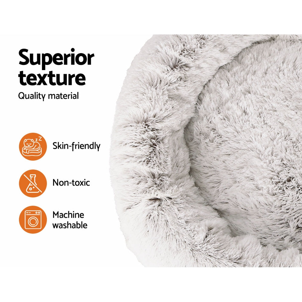 Calming Plush Pet Bed (110cm, White & Brown)