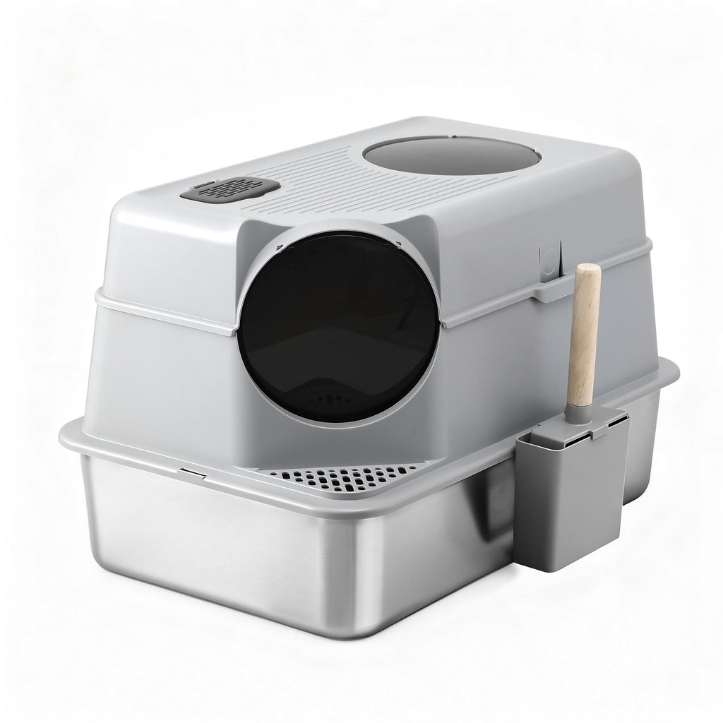 Stainless Steel Litter Box (Large, Hooded)
