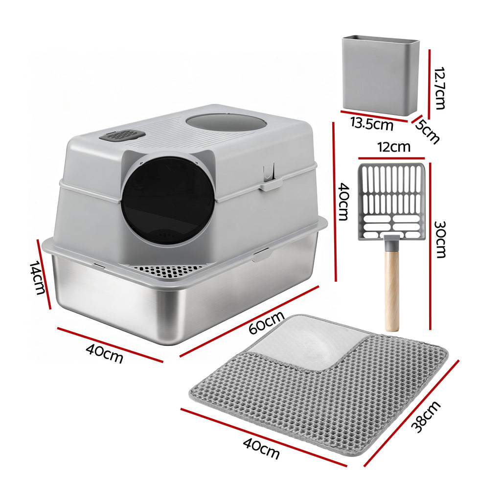 Stainless Steel Litter Box (Large, Hooded)