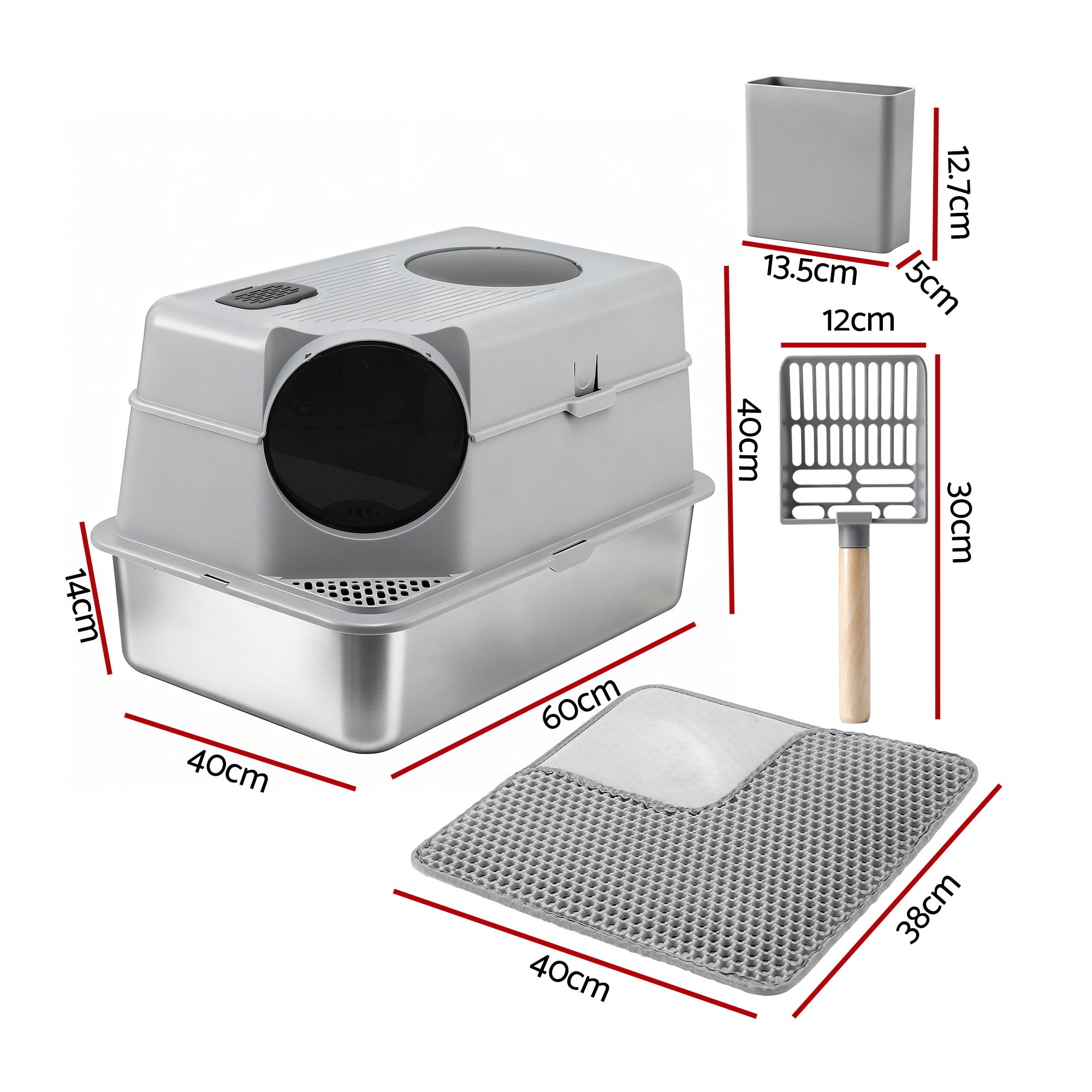 Stainless Steel Litter Box (Large, Hooded)