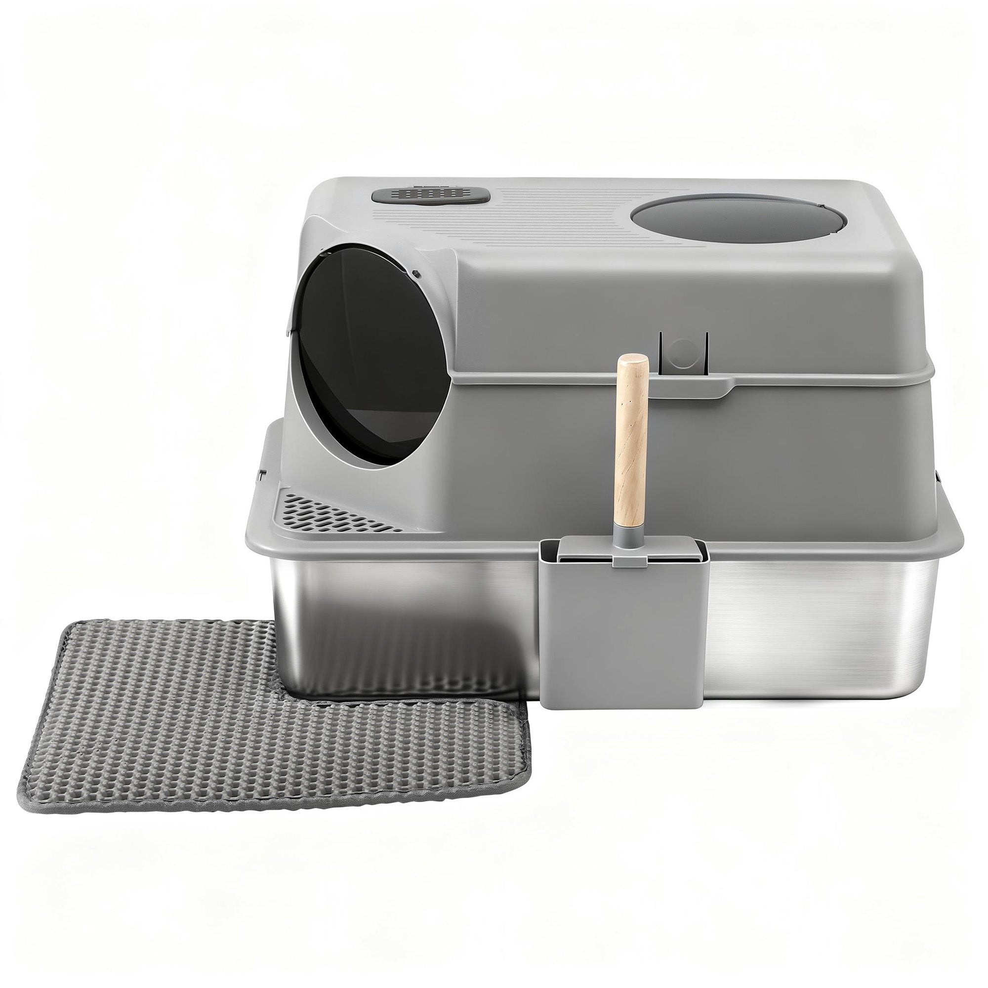 Stainless Steel Litter Box (Large, Hooded)