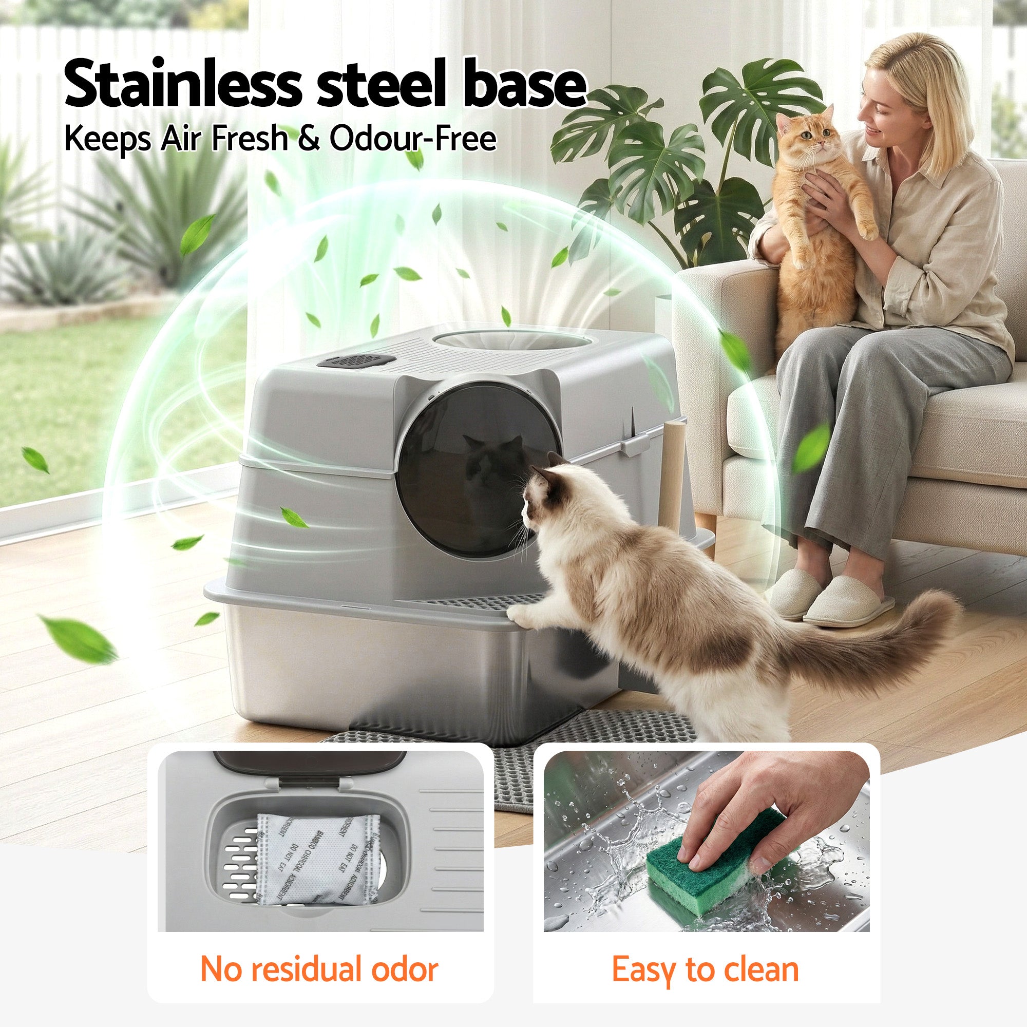 Stainless Steel Litter Box (Large, Hooded)
