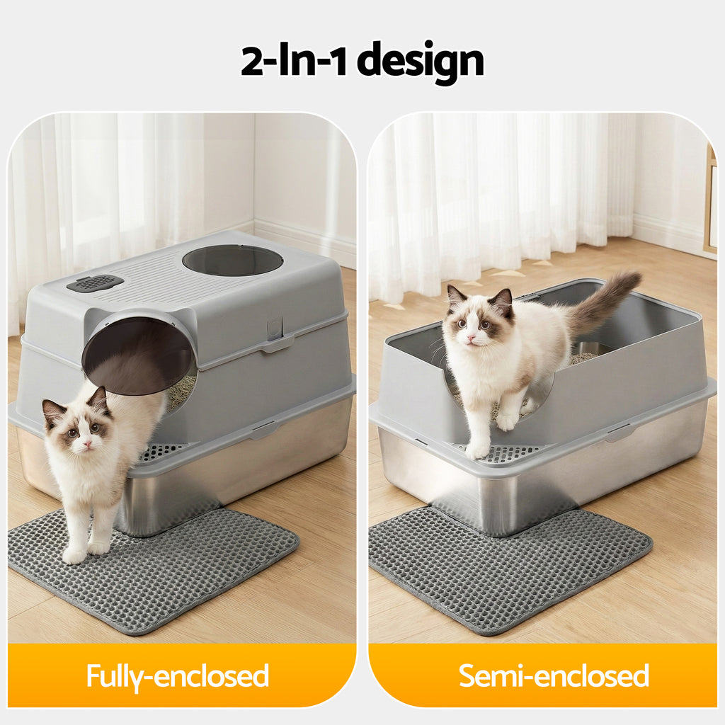 Stainless Steel Litter Box (Large, Hooded)