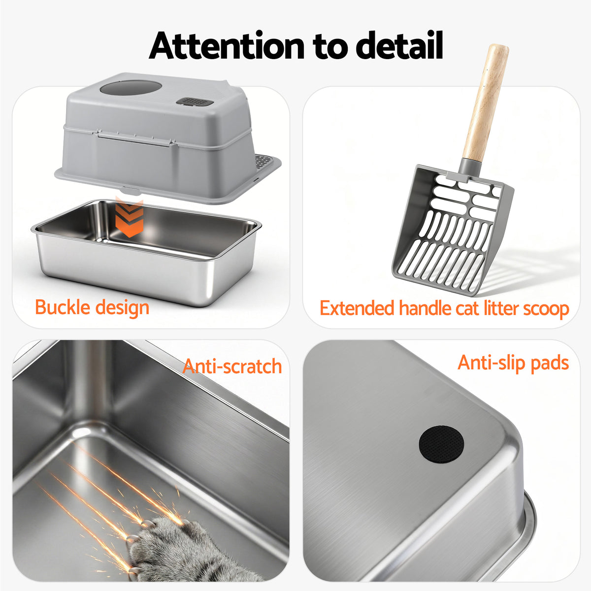 Stainless Steel Litter Box (Large, Hooded)