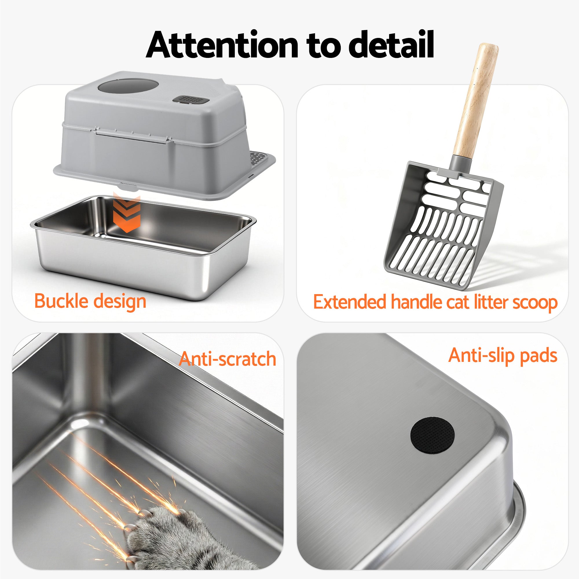Stainless Steel Litter Box (Large, Hooded)