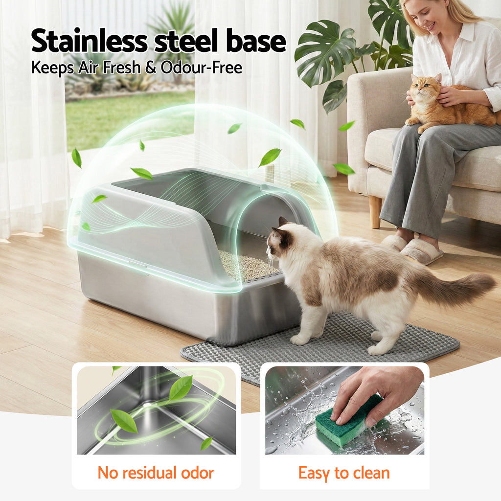 Stainless Steel Litter Box (Large, High-Sided)