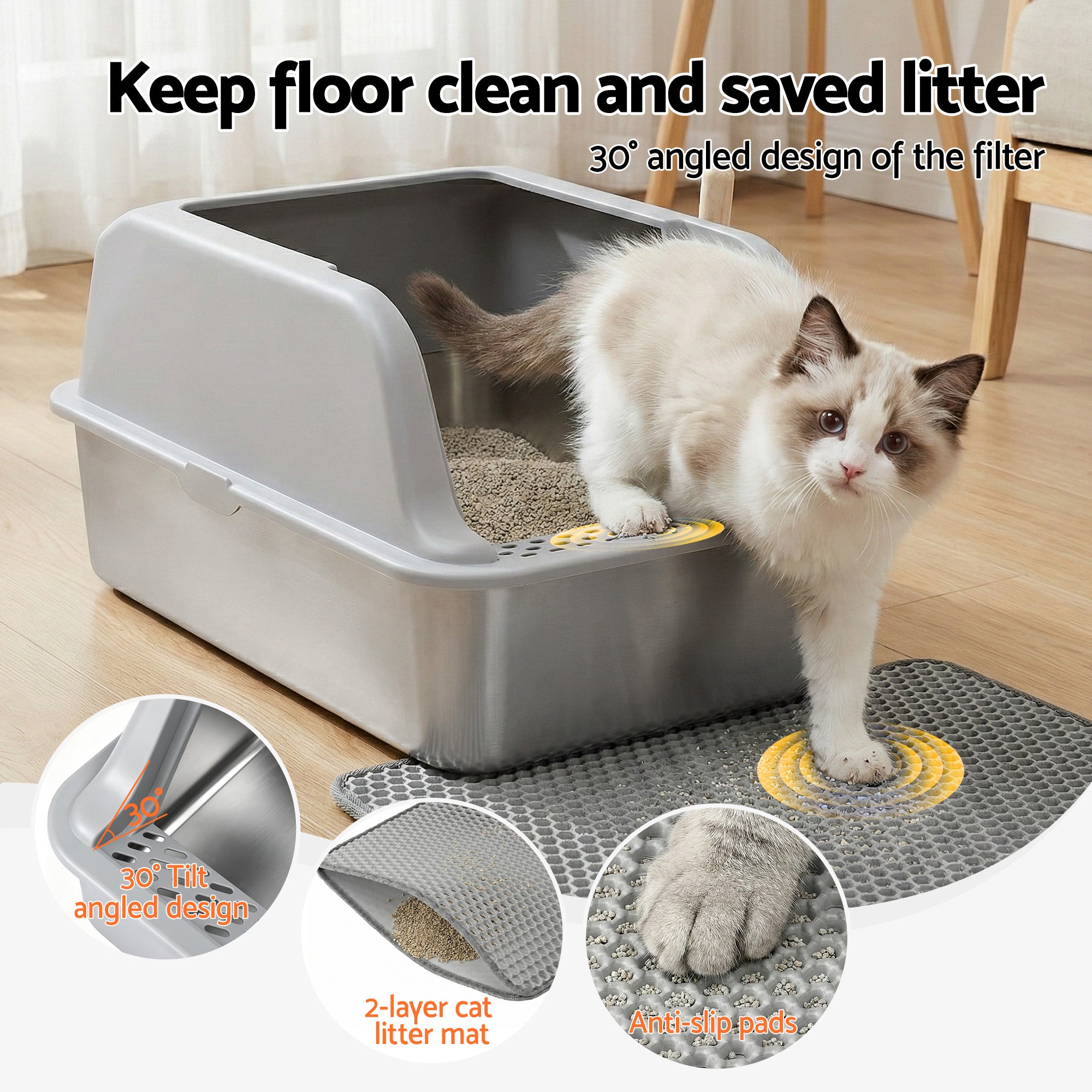 Stainless Steel Litter Box (Large, High-Sided)