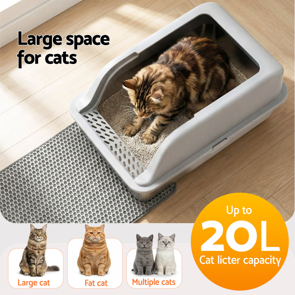 Stainless Steel Litter Box (Large, High-Sided)