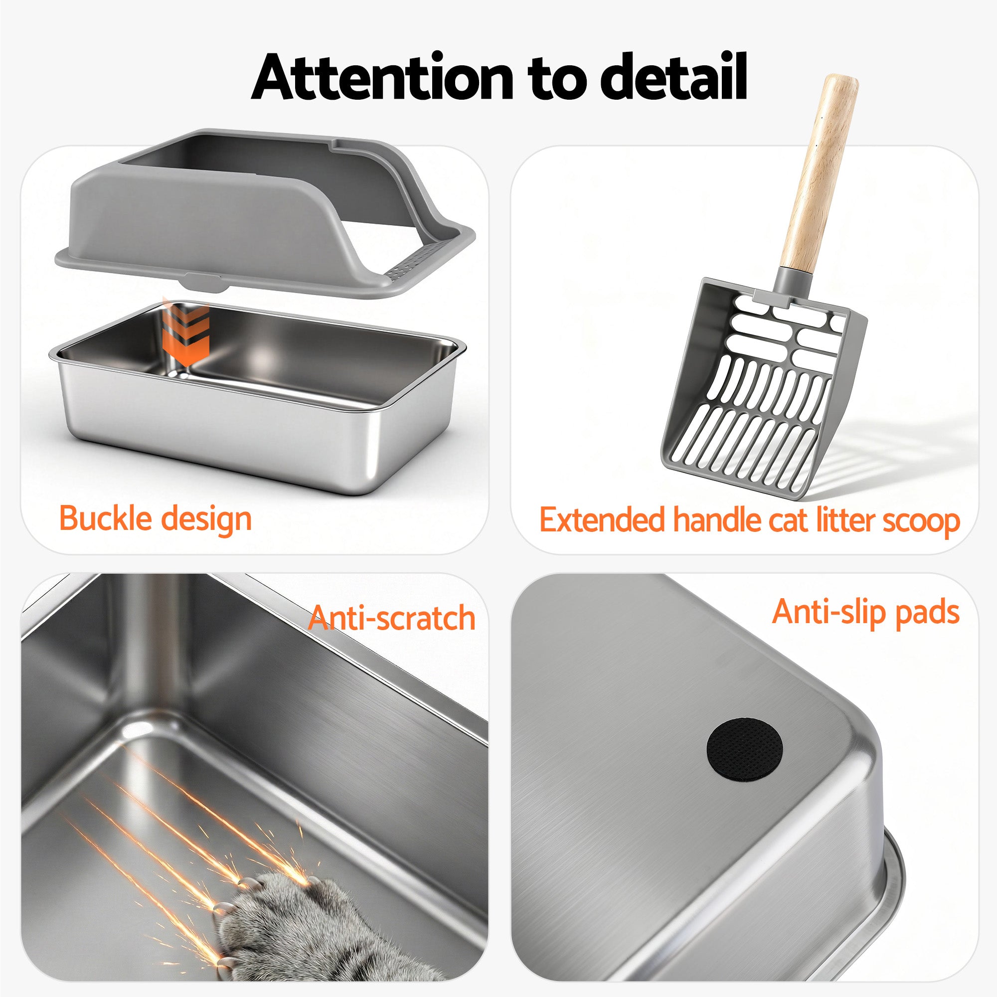 Stainless Steel Litter Box (Large, High-Sided)