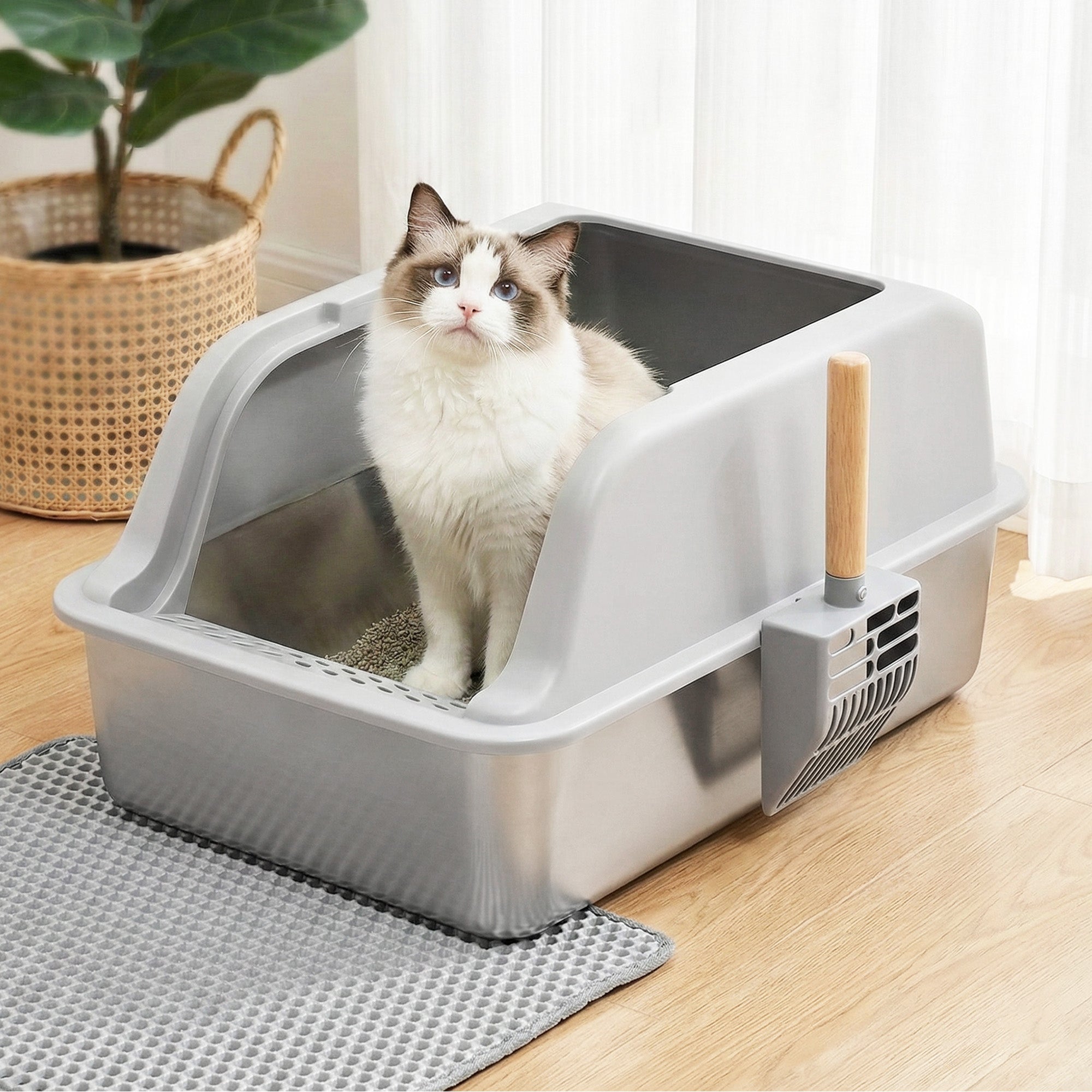 Stainless Steel Litter Box (Large, High-Sided)
