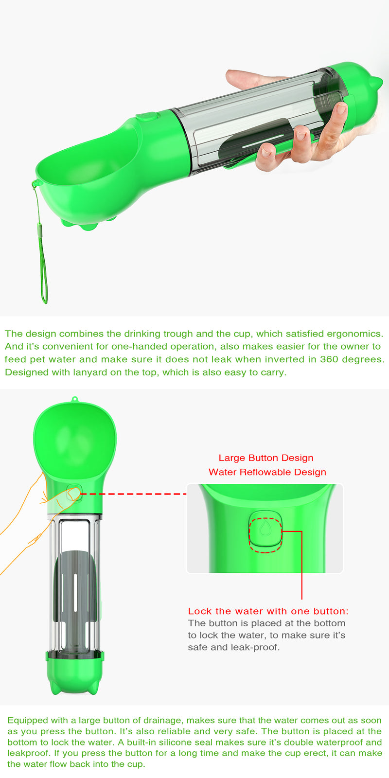 4-in-1 Travel Water Bottle (Green)