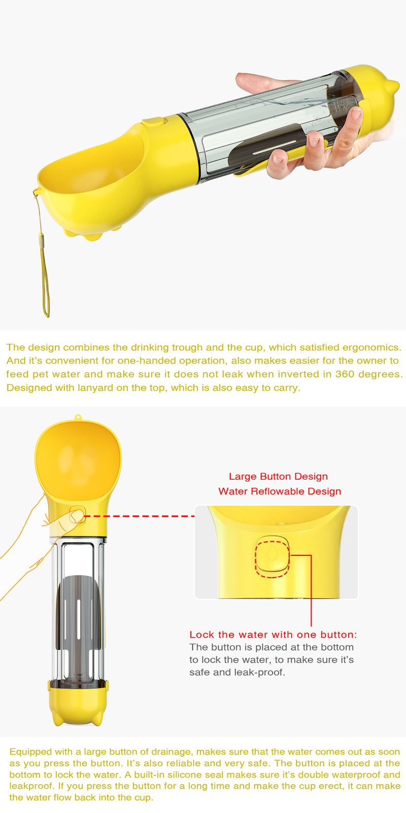 4-in-1 Travel Water Bottle (Yellow)