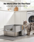 Cat beside the jumbo high-sided stainless steel litter tray